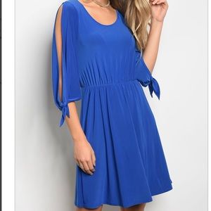 3/4 Sleeve Skater Dress Scoop Neck Split Sleeves